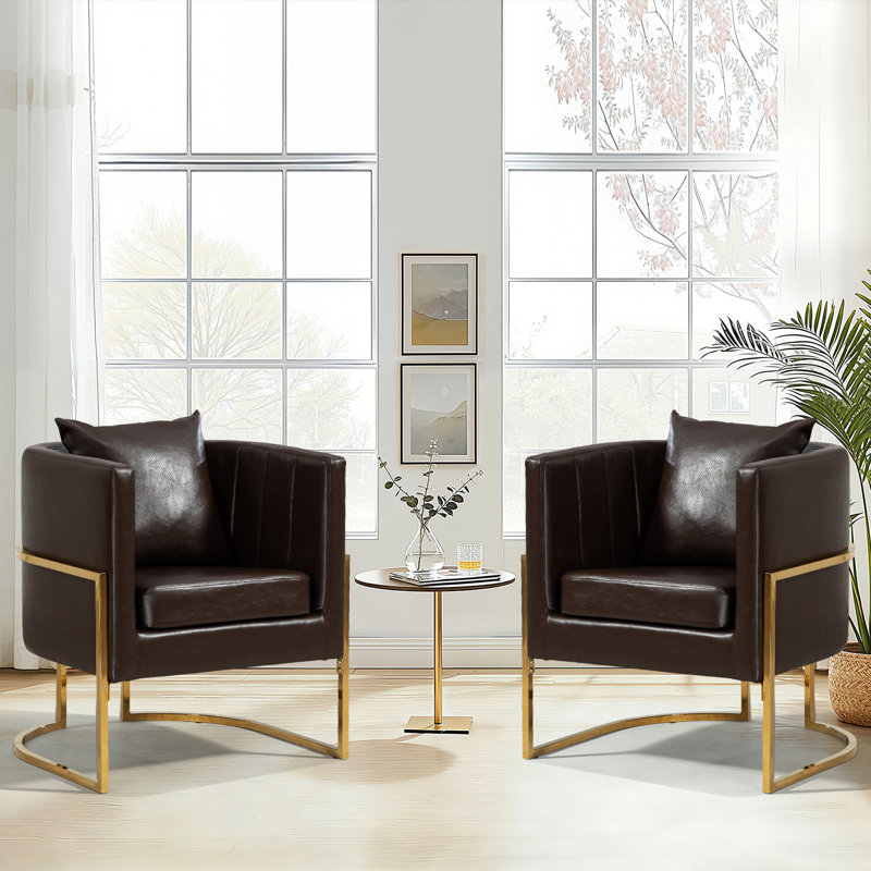 Fauteuil demi-tonneau en similicuir, Brun