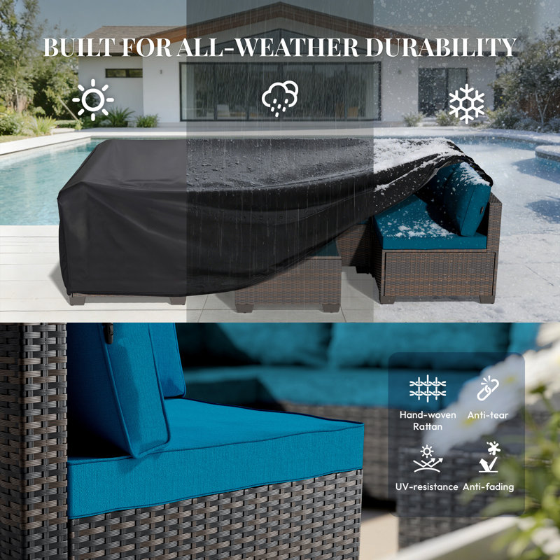  Patio Furniture Set - All-Weather,Water-Resistant - 7 Piece Patio Wicker Rattan Sectional Sofa, Modular Outdoor Conversation Set for Backyard, Garden, Poolside, Balcony