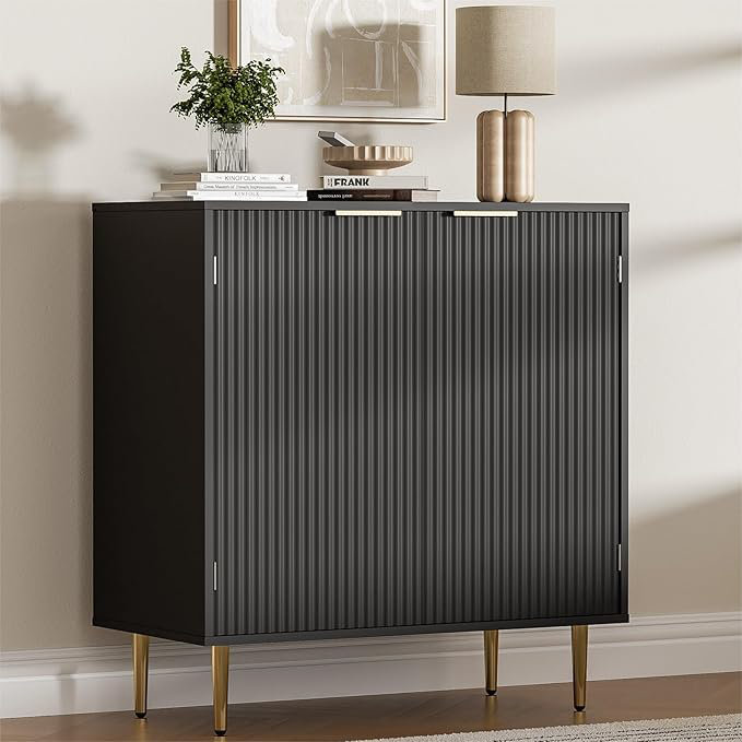 Buffet buffet avec 2 portes, armoire de cuisine moderne avec poignées et pieds dorés, tablette réglable, buffet de rangement pour bar et café pour la cuisine, le salon