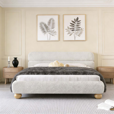 Contemporary Low Profile Upholstered Bed With Teddy Fleece Fabric