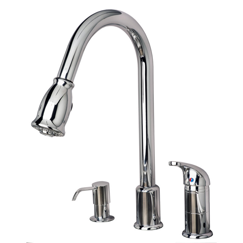 Single Handle Pull Down Kitchen Faucet with Soap/Lotion Dispenser, Chrome