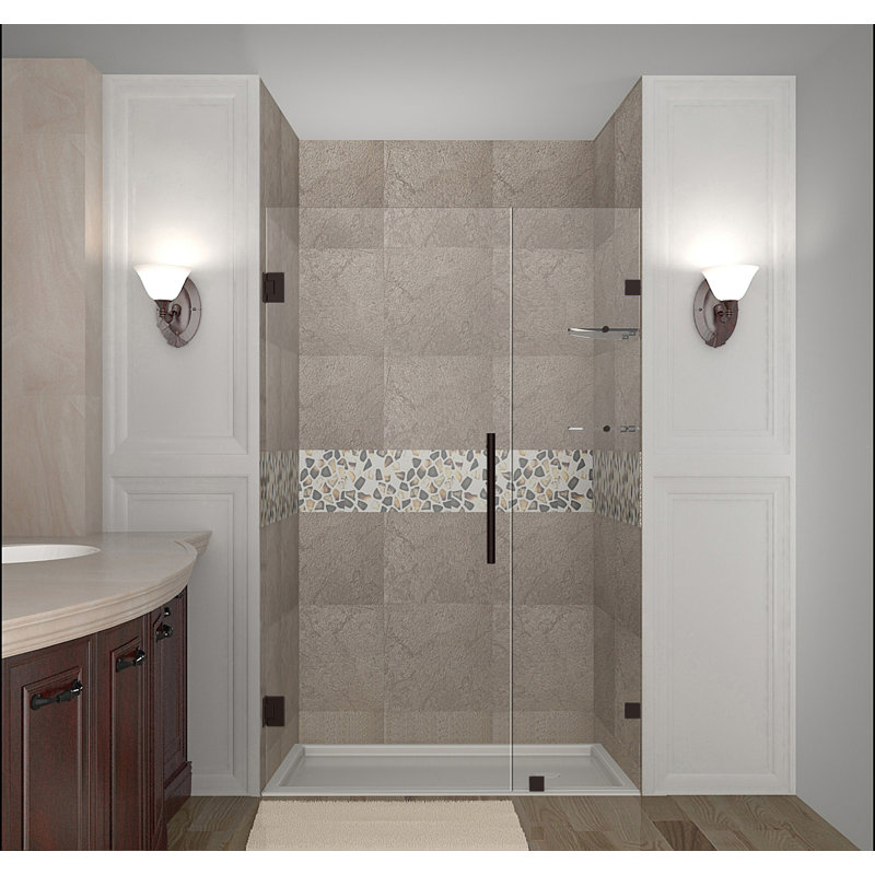 Nautis GS Hinged Frameless Shower Door, Clear, Bronze, 45"