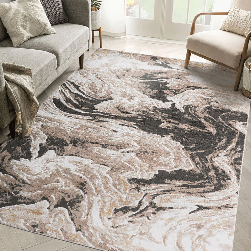 Payas Collection 6X9 L.Brown / Abstract Area Rug, Light Brown, Rectangle 6'7" x 7'9"