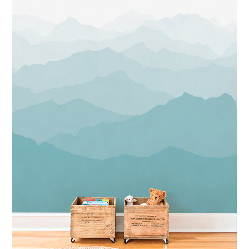 Ensemble de panneau de papier peint 5 pièces Mountain Mural, l 120 po x L 108 po, Menthe grisâtre
