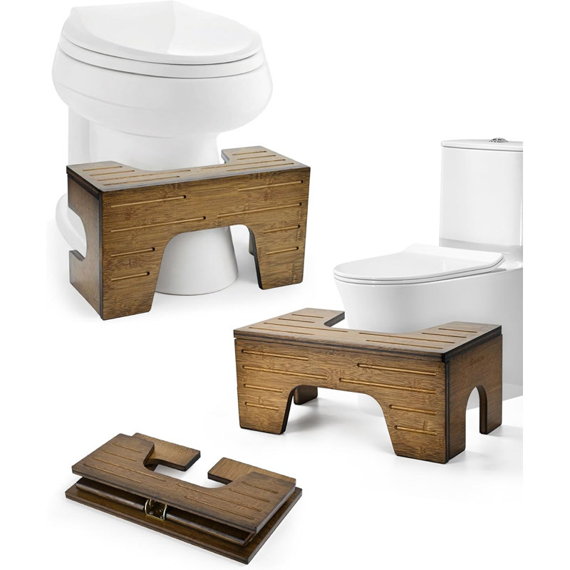 Foldable Toilet Stool, 2-Level Bamboo Squatting Stool