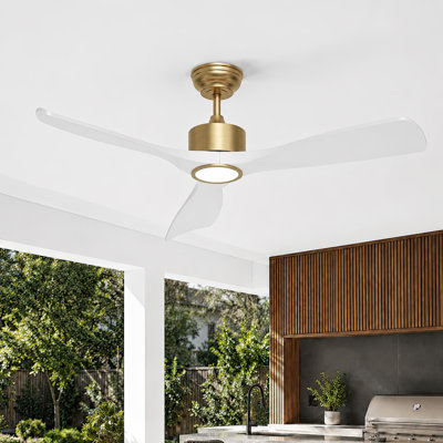 Ventilateur de plafond extérieur 52 po avec lumière pour le porche du garage de patio intérieur, pales résistantes aux intempéries et à débit d'air élevé, moteur à courant continu à DEL à intensité variable 3CCT à distance
