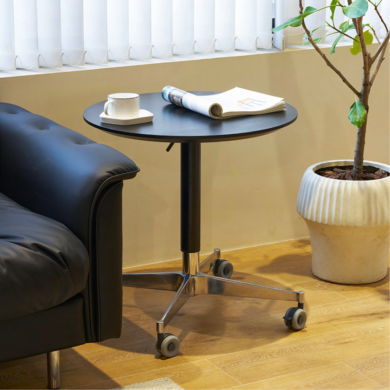 Table basse réglable à hauteur de comptoir pivotante à 360 ° en aluminium pour table de bout, Noir, Noir