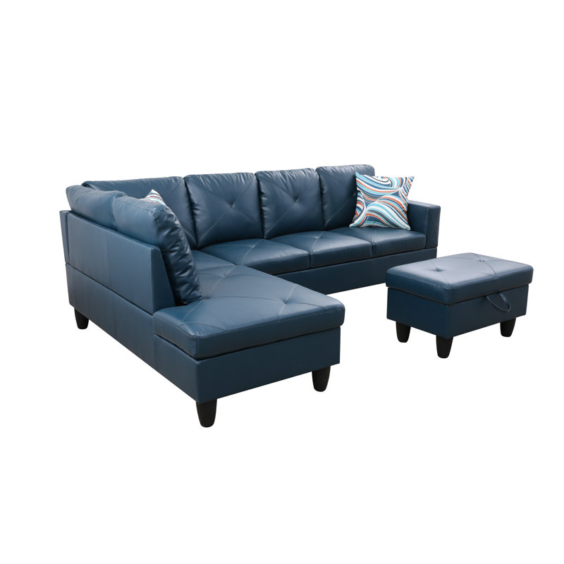 Faux Leather L-Shaped Sectional Left Hand Facing, Denim Faux Leather, Left Hand Facing