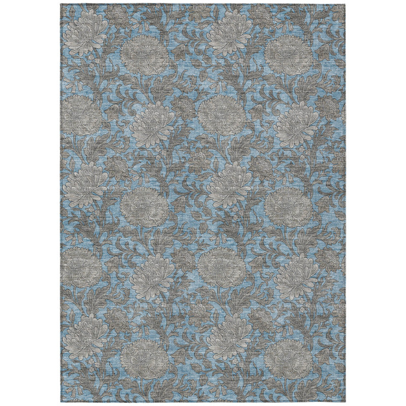 Tapis d'intérieur lavable à motif floral gris 5 pi x 8 pi
