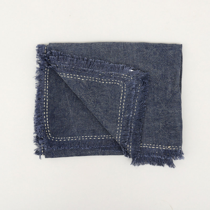 Jeté en lin tissé à la pierre avec franges - 52 po x 68 po, Indigo
