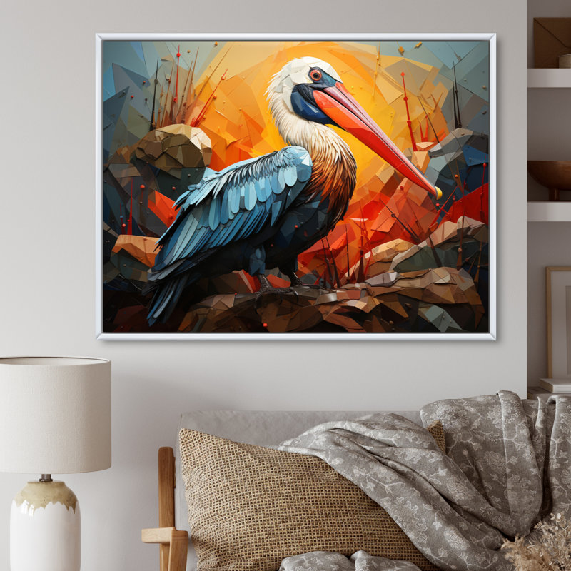 " Orange Pelican Coastal Geometric II ", White Floater Framed, 24" H x 32" W x 1" D