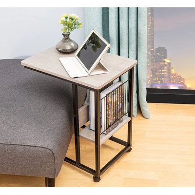 Jumelle Manufactured Wood and Iron C-Shape End Table with Drawer and Open Shelf