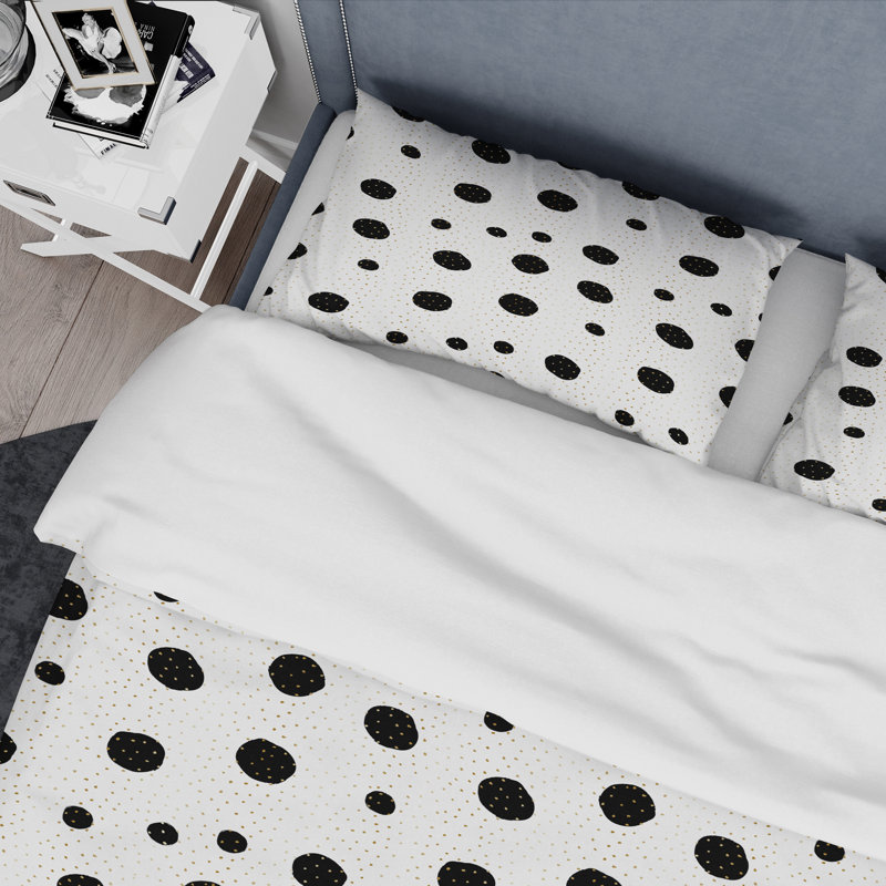 Cercles noirs avec pois dorés II - ensemble de housse de couette moderne - microfibre de polyester