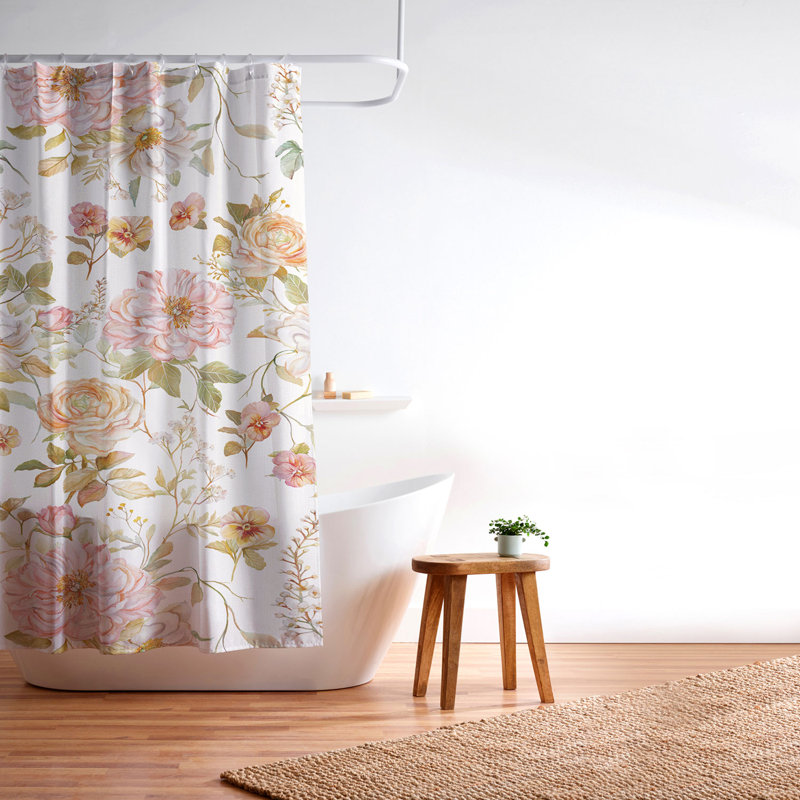 Rideau de douche à imprimé aquarelle Clara McAllister, Crème, crème