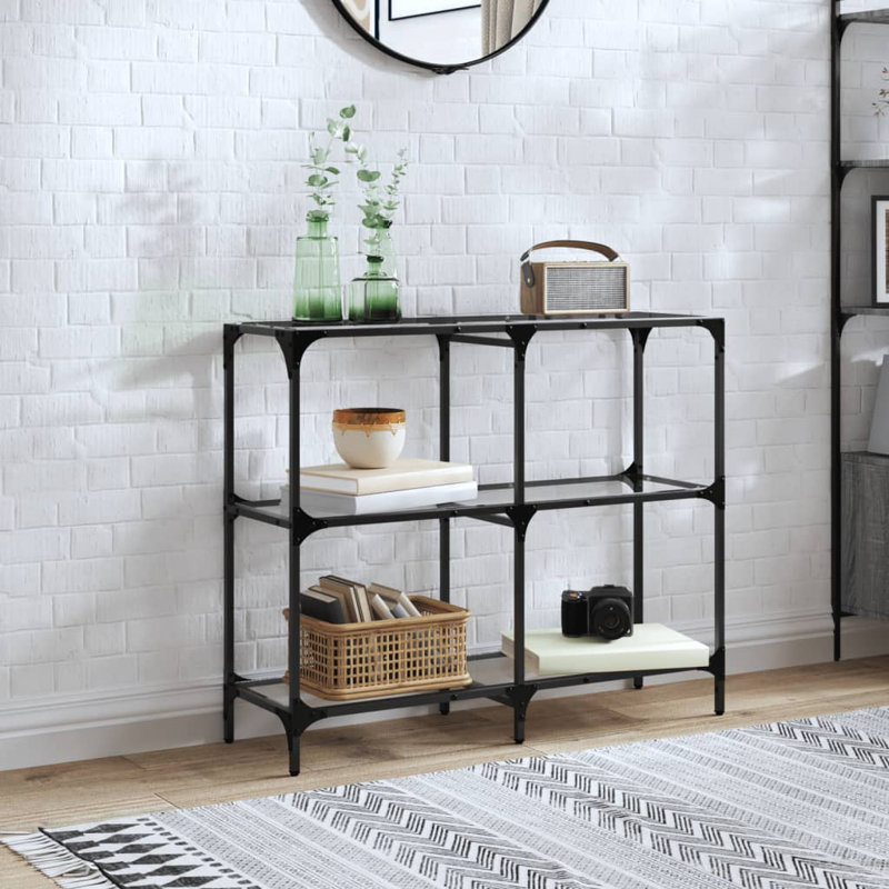 Console Table With Glass Top Steel, 81cm H x 98cm W x 30cm D, Transparent