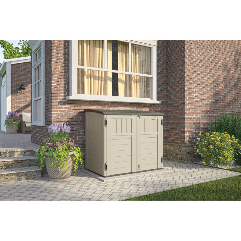 Suncast Outdoor Resin Horizontal Storage Shed, Beige/Gray