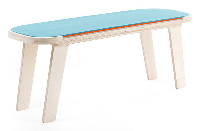 Maxman Upholstered Bench, Light Blue / Orange / Grey
