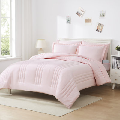 8 Piece Quilted Solid Stripe Comforter, Sheet Set And Mattress Protector Bedding Bundle, Full