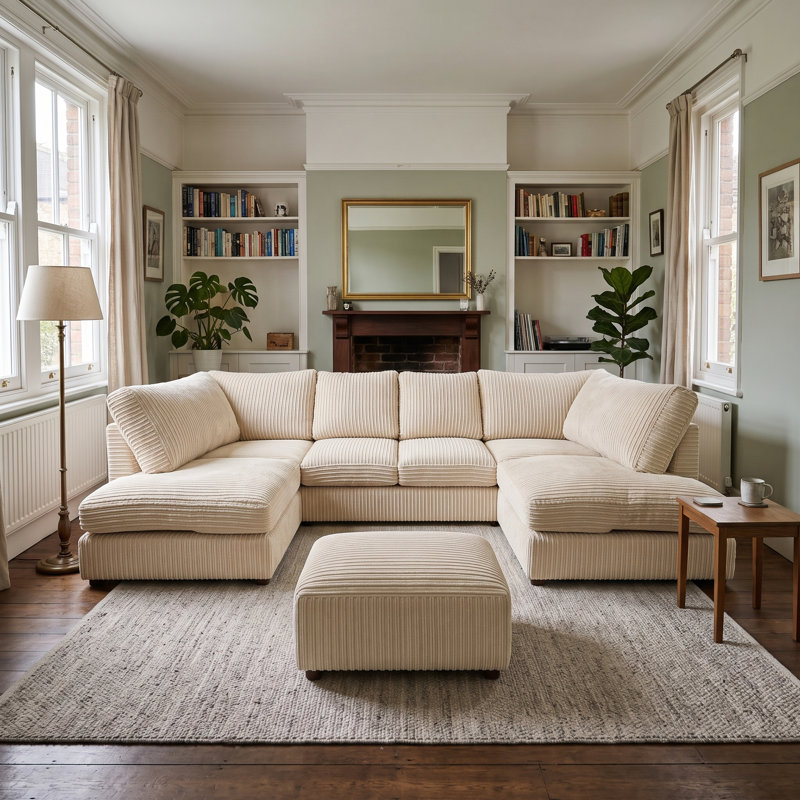 7 Seater Corduroy Sofa Bed, Cream