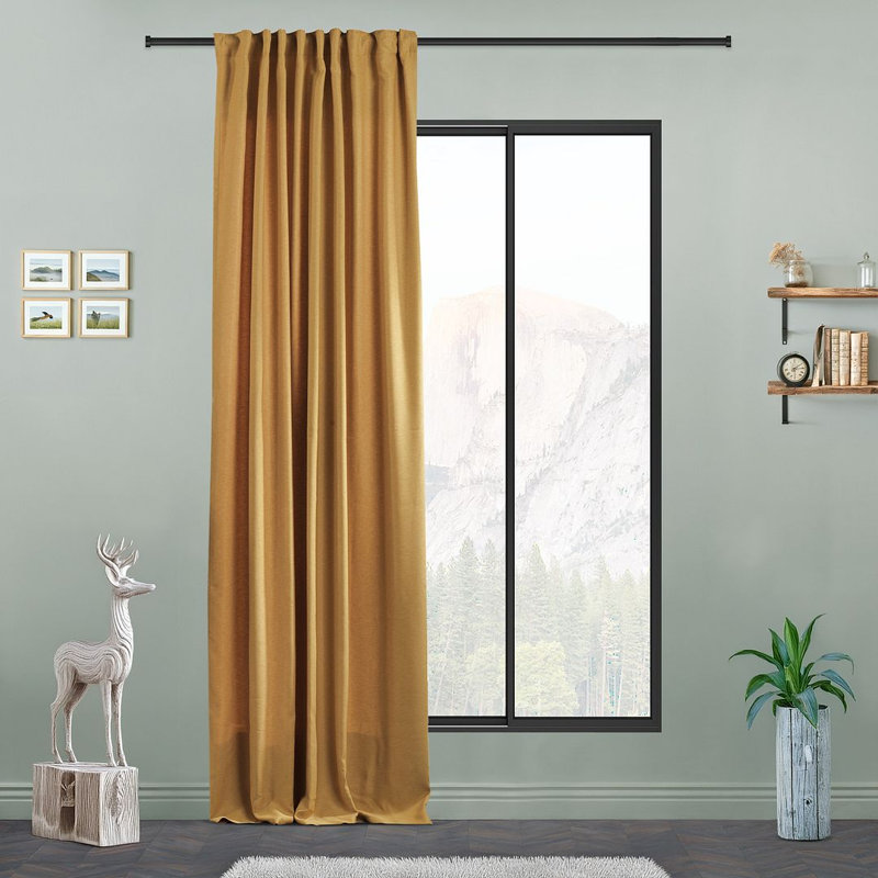 Extra Long & Extra Wide Faux Linen Decorative Curtain Single Panel, 140cm Width x 265cm Drop, Mustard Yellow