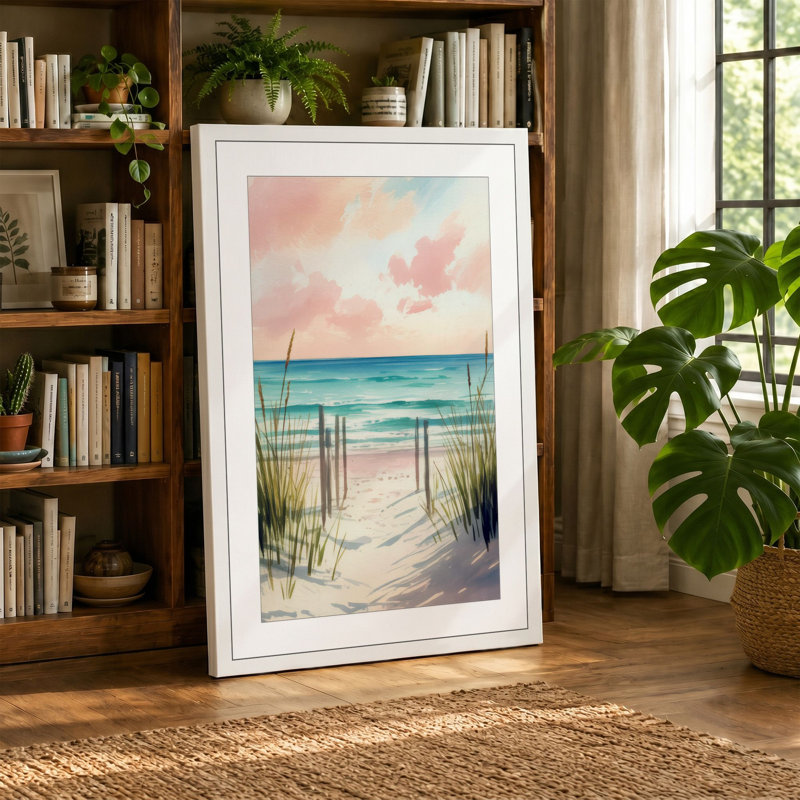 Path to the Sea Coastal - Wrapped Canvas, 36x24 - 91.4 x 61.0 cm, Teal Border