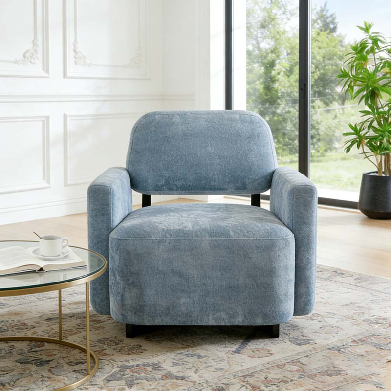 Chaise d'appoint moderne avec structure en bois massif, Bleu