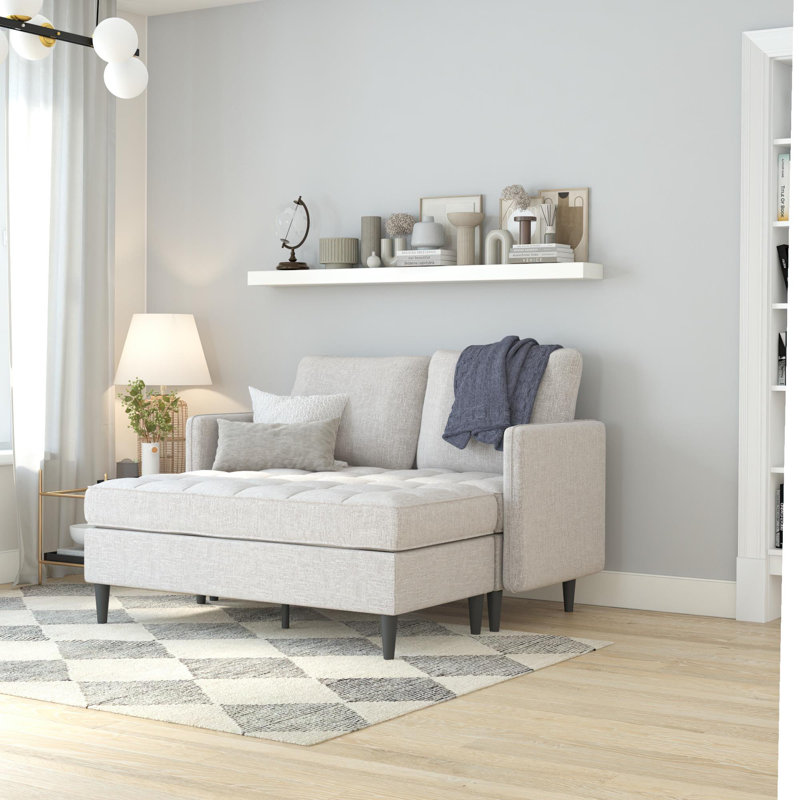 Canapé modulaire avec méridienne de rangement Chineta, Polyester avoine