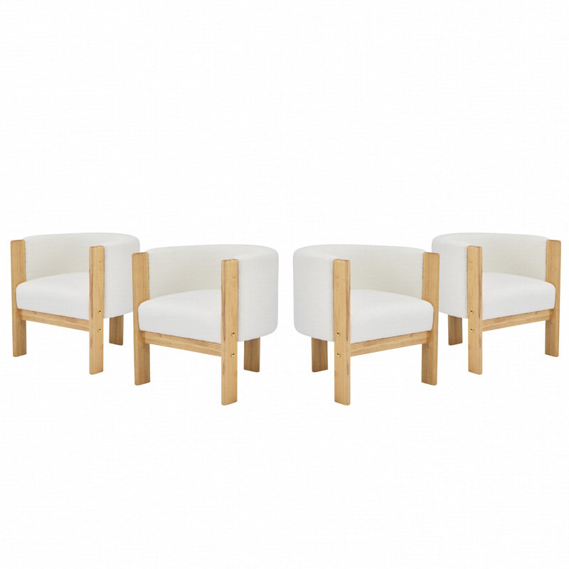 Chaises de salle à manger rembourrées, structure en bois d'hévéa naturel et tissu blanc bouclé, fauteuils modernes pour la salle à manger et le salon, capacité de 225 lb