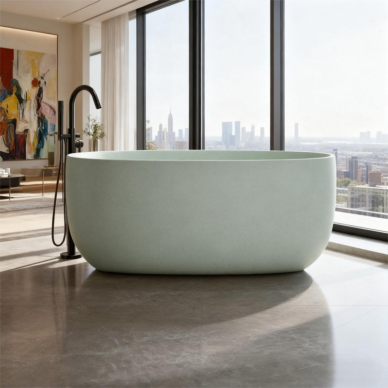 CASAINC 51" Freestanding Bathtub Resin Stone Soaking Bathtub Solid Surface Modern Tubs with Overflow and Pop-up Drain