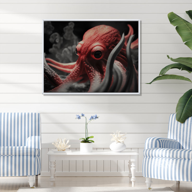 Portrait de pieuvre rouge - photographie, H 12 po x l 20 po x P 1 po, Cadre flottant blanc