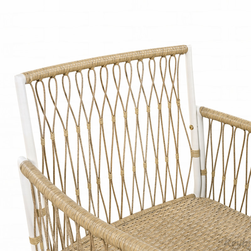 Ensemble de table de salle à manger de patio en bois, table rectangulaire d'extérieur de L 67 po avec 6 chaises en rotin pour bord de piscine, cour, jardin, naturel