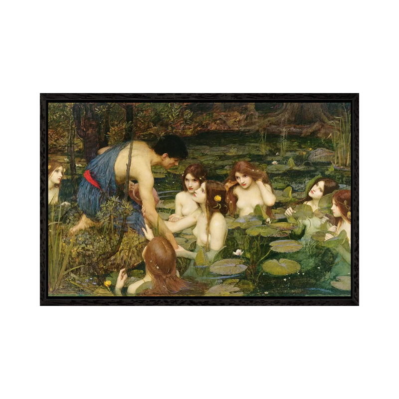 Hylas And The Nymphs, 1896 by John William Waterhouse - Painting on Canvas, 45.72cm H x 66.04cm W x 3.81cm D, Black Framed