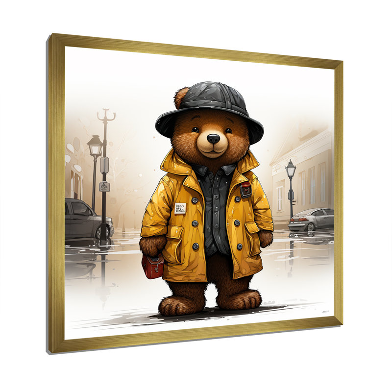 Ours en peluche jaune - aventures de l'ours en peluche, Cadre doré simple, H 16 po x l 16 po x P 1 po