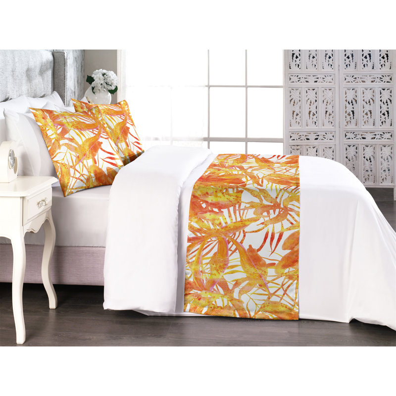 Ensemble de chemin de lit Ambesonne Palm Trees Summer Chill Woods Print Burnt Orange Mustard, Très grand lit