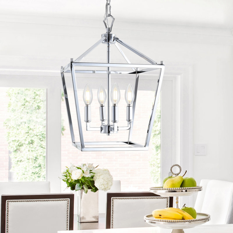 Joree 4 - Luminaire suspendu géométrique lanterne, Chrome, H 24,5 po x l 16 po x P 16 po