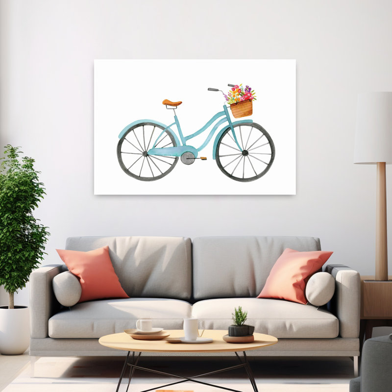 Vélo - bleu, coloré, romantique, nature, printemps, art mural, 40" H x 60" W