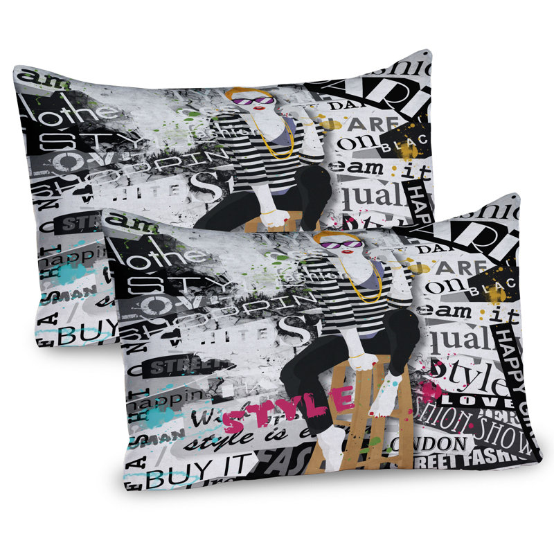 Ensemble de 2 taies décoratives Ambesonne Fashion Grunge - blanc et noir, H 20 po x l 30 po