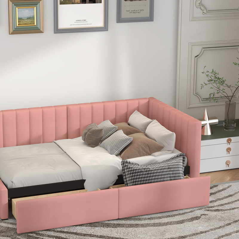 Jordyne Upholstered Linen Daybed, Pink