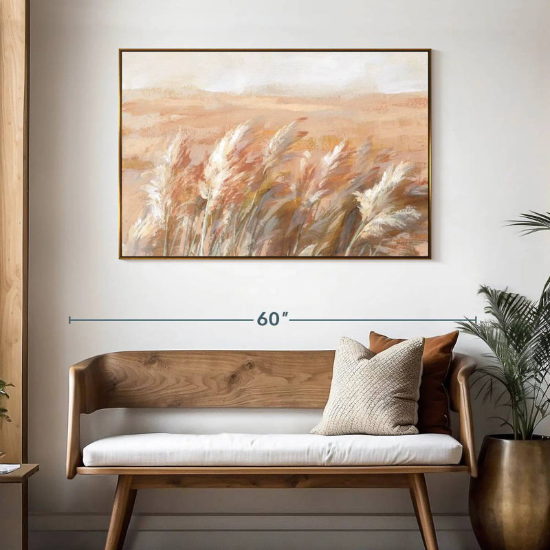 Herbes de prairie en terre cuite, 46 po x 31 po, Cadre flottant doré