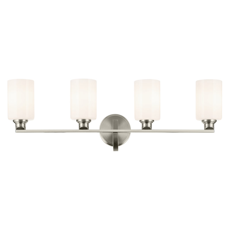 32.25" 4-Light Vanity Light with Fluted Glass, Brushed Nickel, Opal Etched