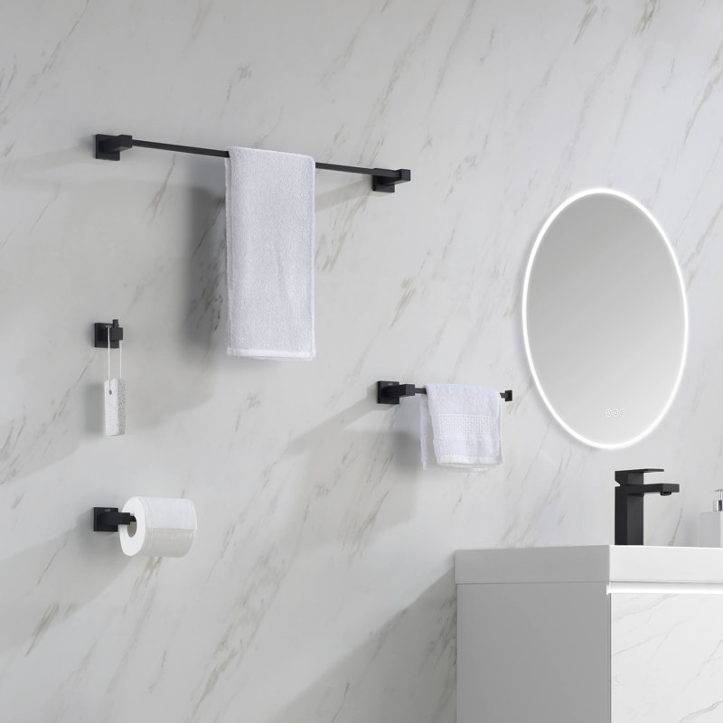 Cubic 5 - Piece Bathroom Hardware Set, Matte Black