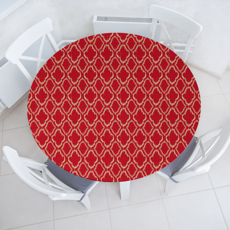 Ebern Designs Trellis Fitted Round Tablecloth Diameter Ruby Ecru, 67.72" Round