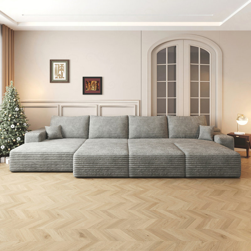 Canapé modulaire Boneless, Velours côtelé gris, Orienté à gauche (vu de face)
