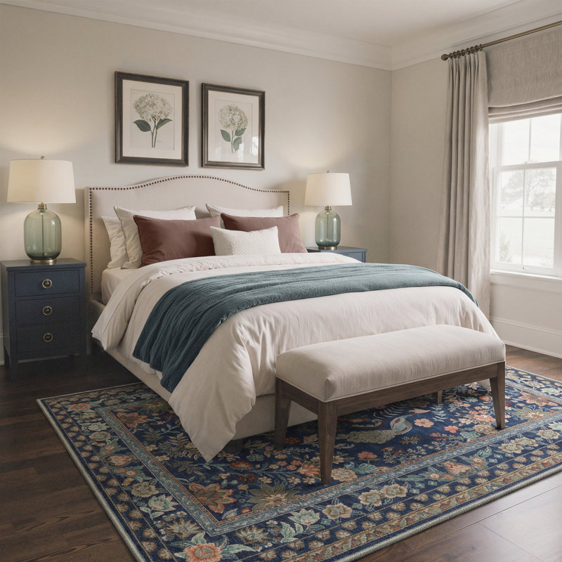 Allendale Aura Vintage Peacock Machine Washable Blue / Brown Indoor Area Rug with Non-Slip Backing, Rectangle 6' x 9'