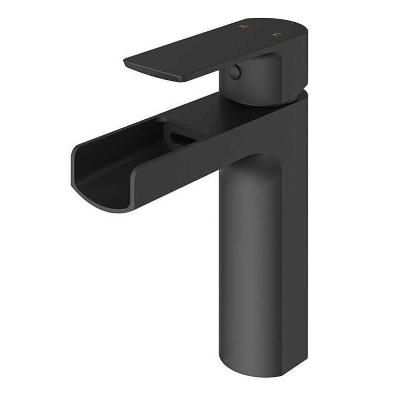 Robinet de salle de bain monotrou avec ensemble de drain Agnes Series, Noir mat