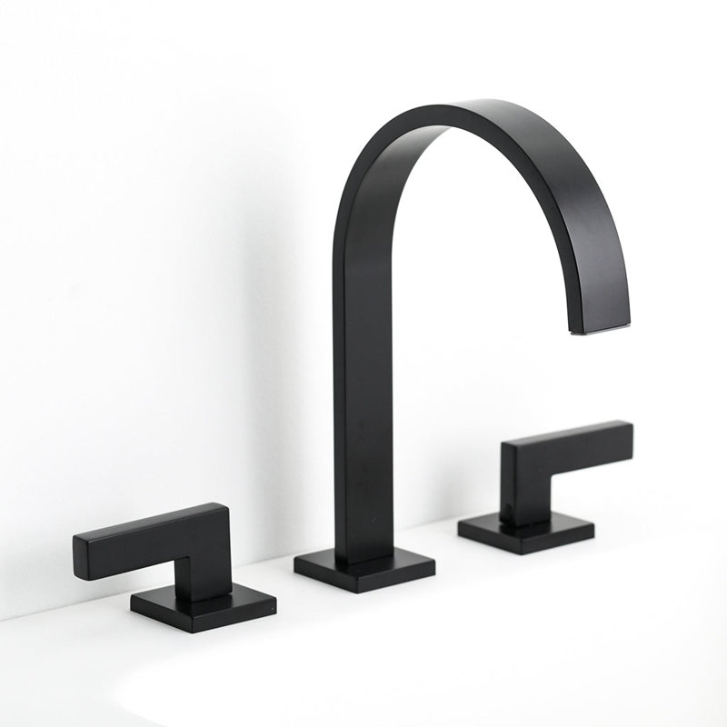 Devon Line2 Bathroom Faucet - Widespread - 8" Brass, Matt Black