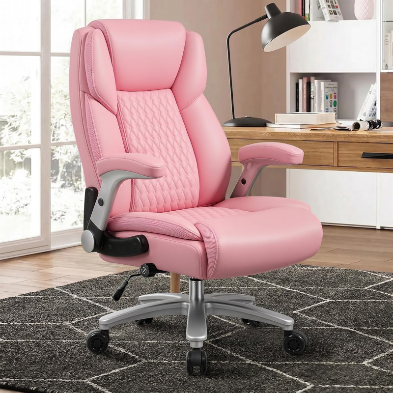 Big and Tall Office Chair with Flip-up & Adjustable Arms, Pink