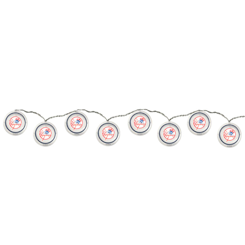 Blue plastic New York Yankees NYY logo battery-operated LED string lights for indoor/outdoor use — 12 lights, 106 in., 3.5 in. covers