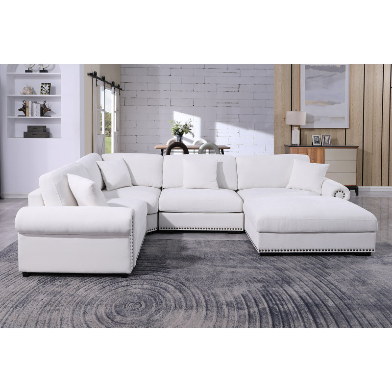 Canapé modulaire en chenille 5 places, White