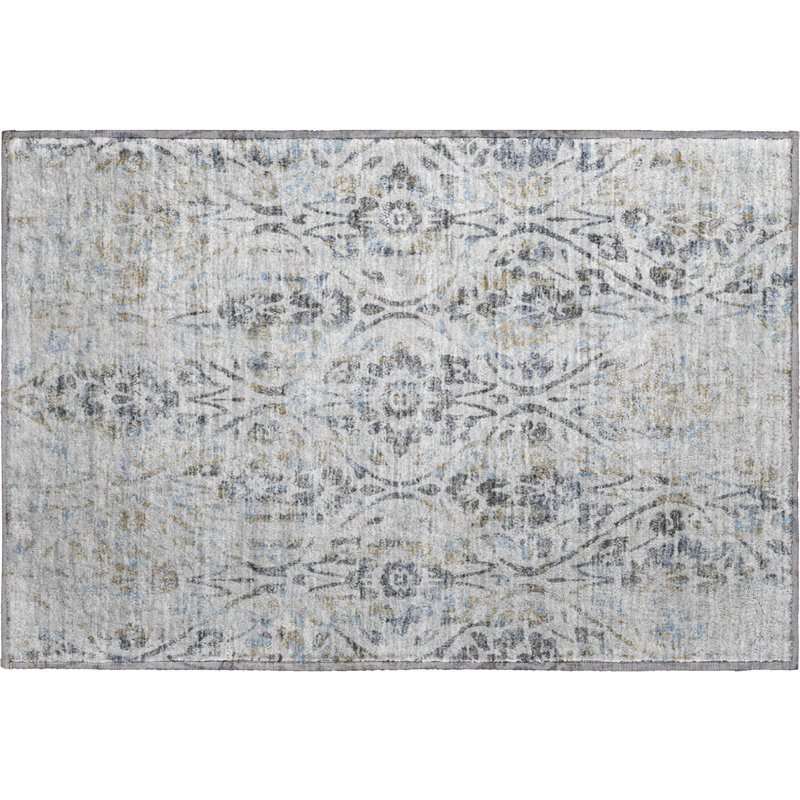 Premium Machine Washable Prisco Gray Rug, Rectangle 1'8" x 2'6"